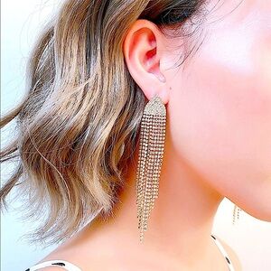 Gold Rhinestone Crystal Drop Chandelier Earrings
